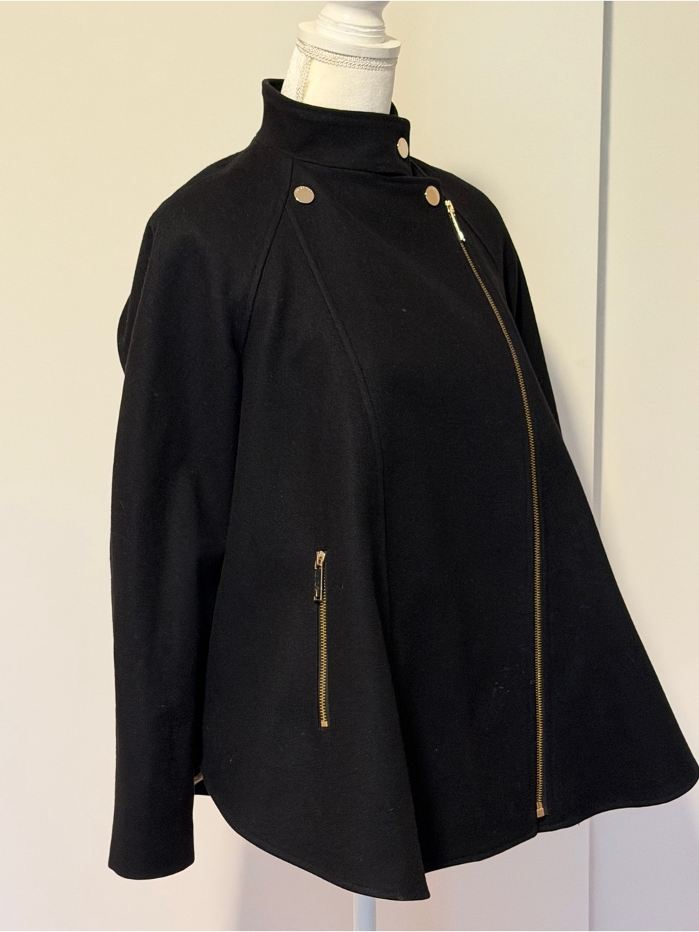 Ted Baker Wool Blend Cape Coat Prata Asymmetric Gold Features Size Small